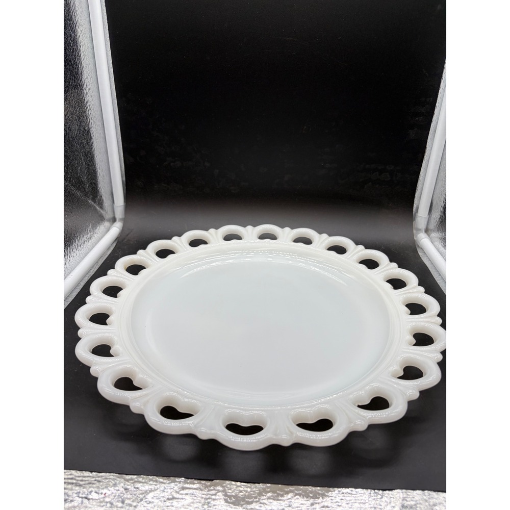 Vintage White Milk Glass Lace Edge Platter Heart‎ Reticulated 12 Inch Charger